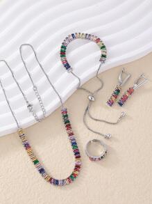 5pcs/set Glamorous Cubic Zirconia Decor Jewelry Set For Women For Party