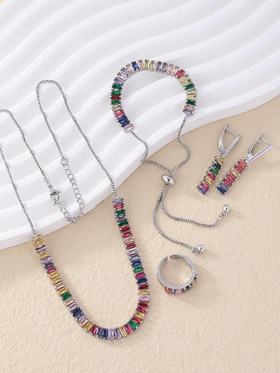 5pcs/set Glamorous Cubic Zirconia Decor Jewelry Set For Women For Party