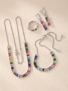 5pcs/set Glamorous Cubic Zirconia Decor Jewelry Set For Women For Party