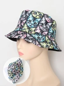 1 pièce Chapeau seau protecteur solaire avec graphique de tête de chat mignon, polyvalent pour femmes
