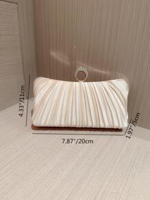 Moonlit EveBag An Exquisite And Elegant Satin Pleated Design Box Clutch Bag, Ideal For Romantic Weddings, Parties, Bride To Be, Glittering Ring Dinner Parties, Cocktail Parties, And Evenings, With Chain Strap. - Apricot - View 8