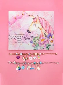 1 Set Fashionable 24 Days Calendar Countdown Christmas Surprise Blind Box Metal Charm Beads Bracelet DIY Kit Accessories For Christmas Surprise Gift - Pink - View 4