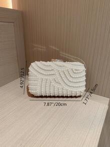 Moonlit EveBag 闪闪发光、亮片、奢华、闪亮迷你人造珍珠和水钻装饰盒包迷人的晚宴包、晚宴包，适合派对女孩、女士、新娘，非常适合派对、婚礼、舞会、晚宴/宴会、优雅珍珠手拿包、舞会包 - 米色 - 查看 8