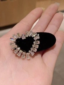 2pcs Rhinestone Heart Decor Hair Clip Elegant Valentine's Day Valentines,Hair Accessories,Hair Barrettes Hair Clips Hair Claws, School Stuff - Black - View 4