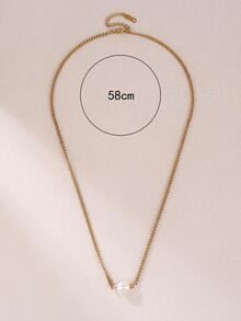 1件轻奢优雅风格保色不锈钢镀金仿珍珠单珠女士锁骨项链，适合约会装扮 - 金黃色 - 查看 4