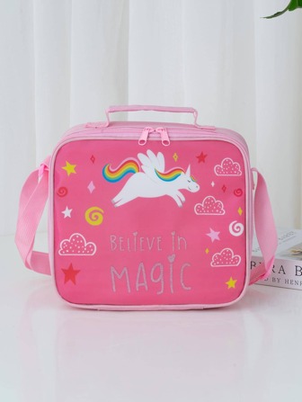 حقيبة غداء عازلة للحرارة والتبريد بطبعة وحيد القرن الكرتونية للنزهات والرحلات الخارجية، هدية للمناسبات 1 قطعة