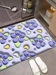 1入組花朵圖案3D沐浴現代矽藻土防滑馬桶墊 - 藍色 - 查看 2