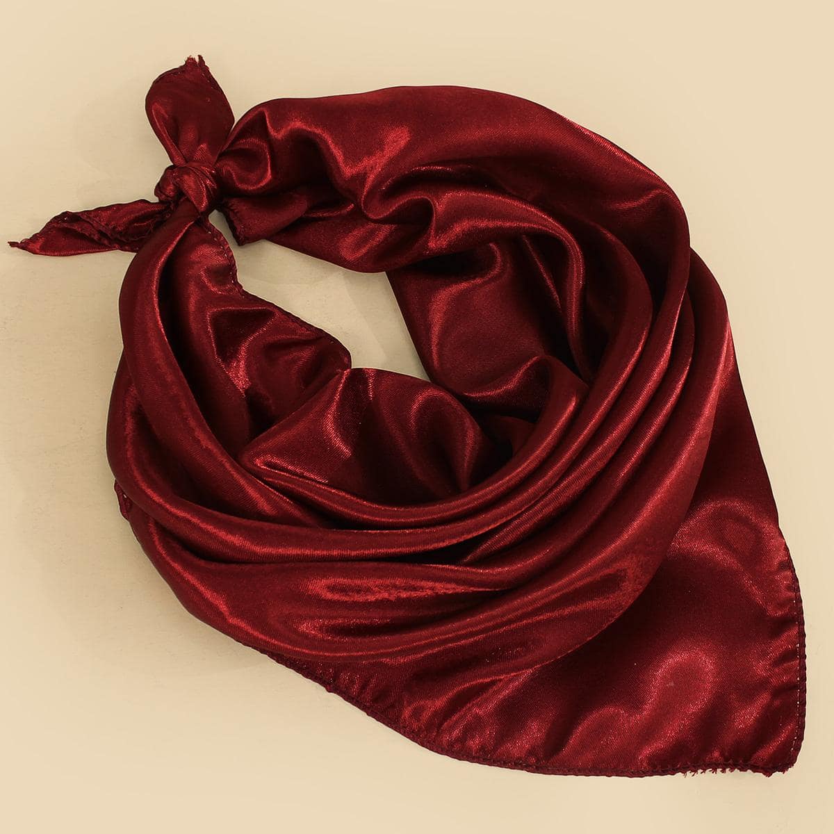 纯色简约头巾 - 酒紅色 - 查看 1