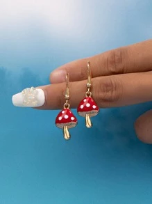 1pair Fashion Zinc Alloy Mushroom Drop Earrings For Women For Daily Decoration