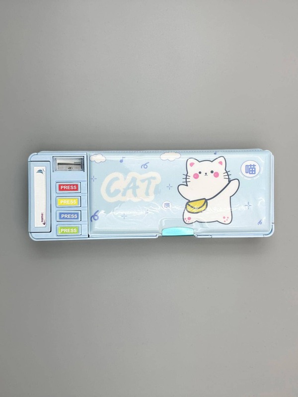 1pc Cartoon Graphic Pencil Box, Cute Portable Pencil Case For School Student