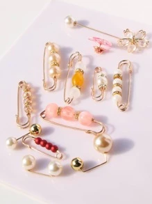 12入組假珍珠多款式多尺寸圍巾固定裝飾防曝光鈕扣針夾,適用於女性日常使用