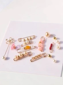 12入組假珍珠多款式多尺寸圍巾固定裝飾防曝光鈕扣針夾,適用於女性日常使用