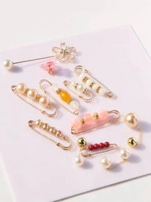 12入組假珍珠多款式多尺寸圍巾固定裝飾防曝光鈕扣針夾,適用於女性日常使用