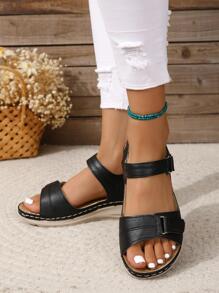 2023 New Fashion Plus Size Women's Peep Toe Roman Style Sandals Strap Casual Outdoor Shoes