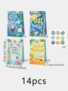 Vòng bơi 14 chiếc & Túi quà đồ họa khẩu hiệu, Túi gói quà bằng giấy hiện đại cho bữa tiệc - Nhiều màu - Xem 2