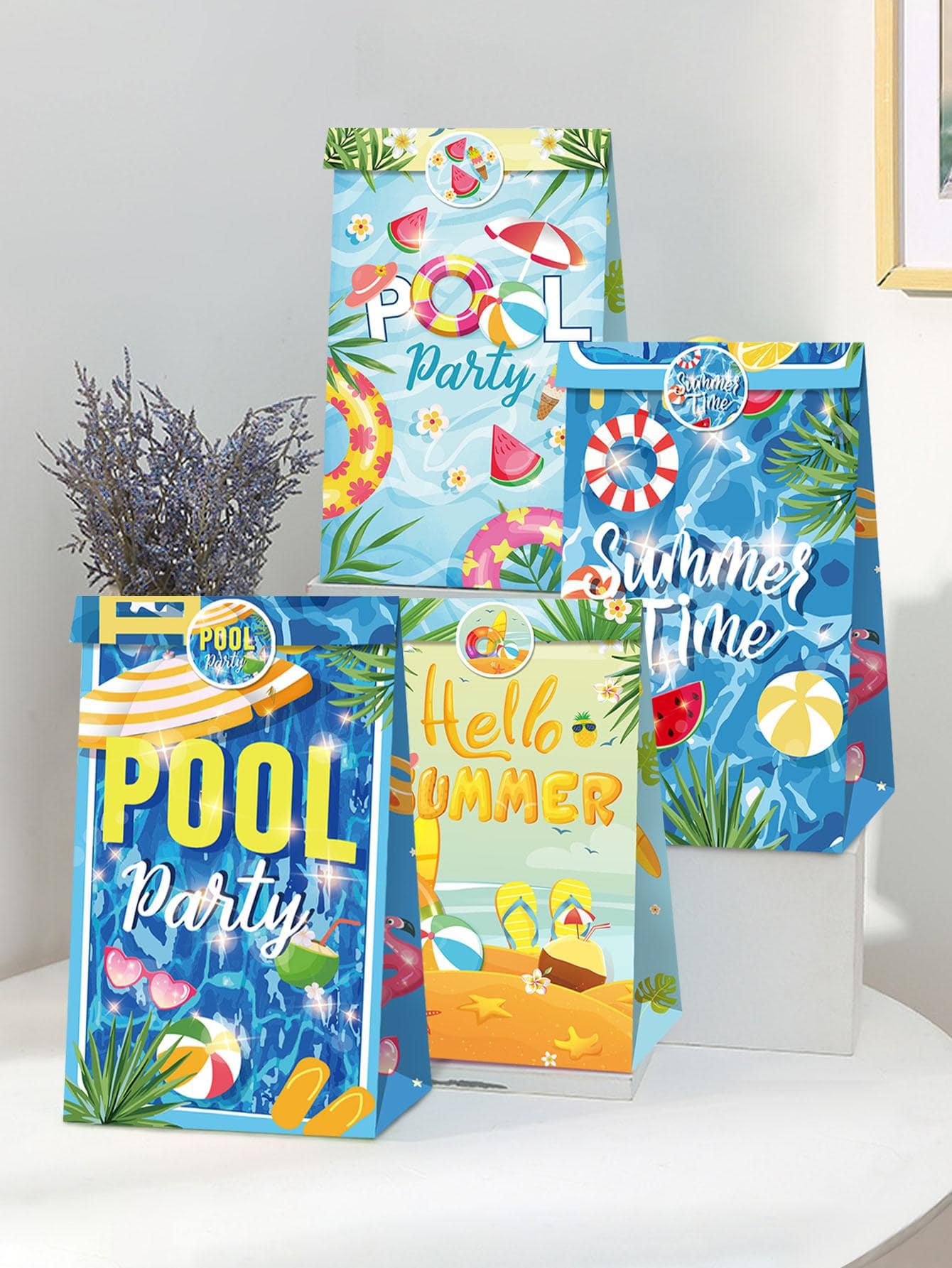 Vòng bơi 14 chiếc & Túi quà đồ họa khẩu hiệu, Túi gói quà bằng giấy hiện đại cho bữa tiệc - Nhiều màu - Xem 1