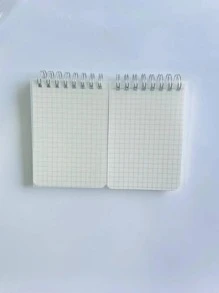 1入組格紋圖案螺旋簡約風便攜筆記本適用於學校學生 - 白色 - 查看 4