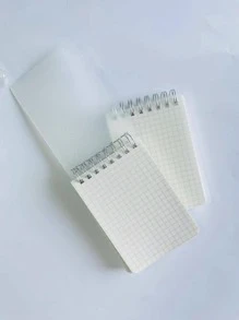 1入組格紋圖案螺旋簡約風便攜筆記本適用於學校學生 - 白色 - 查看 2