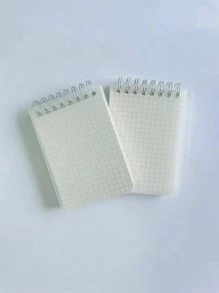 1入組格紋圖案螺旋簡約風便攜筆記本適用於學校學生 - 白色 - 查看 1