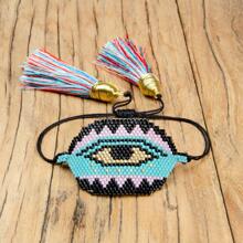 1入組時尚眼睛細節釘珠和流蘇裝飾細繩手鏈適合女士日常裝飾 - 彩色 - 查看 2