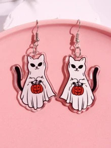 1 Đôi Bông Tai Bí Ngô Halloween Dễ Thương Họa Tiết Mèo Thả Bông Tai Nữ Trang Trí Hàng Ngày - Nhiều màu - Xem 3