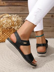 2023 Nuevas sandalias de mujer elásticas vintage de moda con tacones de cuña suaves y livianos y detalles de costura, sandalias de plataforma con tacón de cuña de suela moldeada en estilo romano