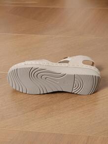 女士極簡踝帶時尚夏天坡跟涼鞋 - 米色 - 查看 6