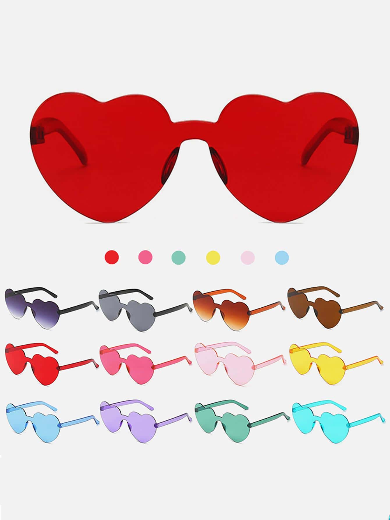 1 chiếc kính thời trang hình trái tim Kính thời trang hình trái tim Kính gọng không gọng màu thạch Kính mắt màu sắc rực rỡ Kính mắt tròng kính trong suốt - Nhiều màu - Xem 1