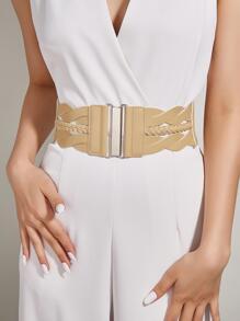1pc Women Braided Detail Buckle Decor Fashionable Belt For Dress Decoration - Apricot - View 1