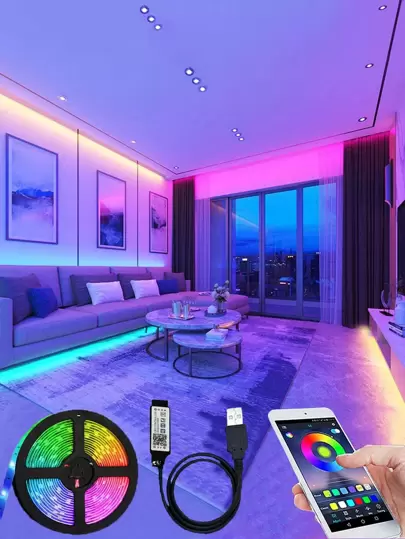1入組1米/2米/3米/5米的app控制rgb Led燈帶,適用於房間和派對裝飾（不包括遙控器）