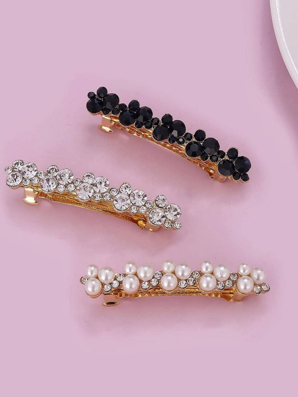 3 قطع مشابك شعر مزينة بالكريستال والخرز الاصطناعي، إكسسوار عصري متعدد الاستخدامات، مناسب للحفلات