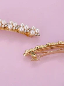 3pcs Crystal & Faux Pearl Decor Spring Loaded Hair Clips, Fashionable Versatile Accessory, Looks Of Party, Hair Accessories, Head Accessories - Multicolor - View 3