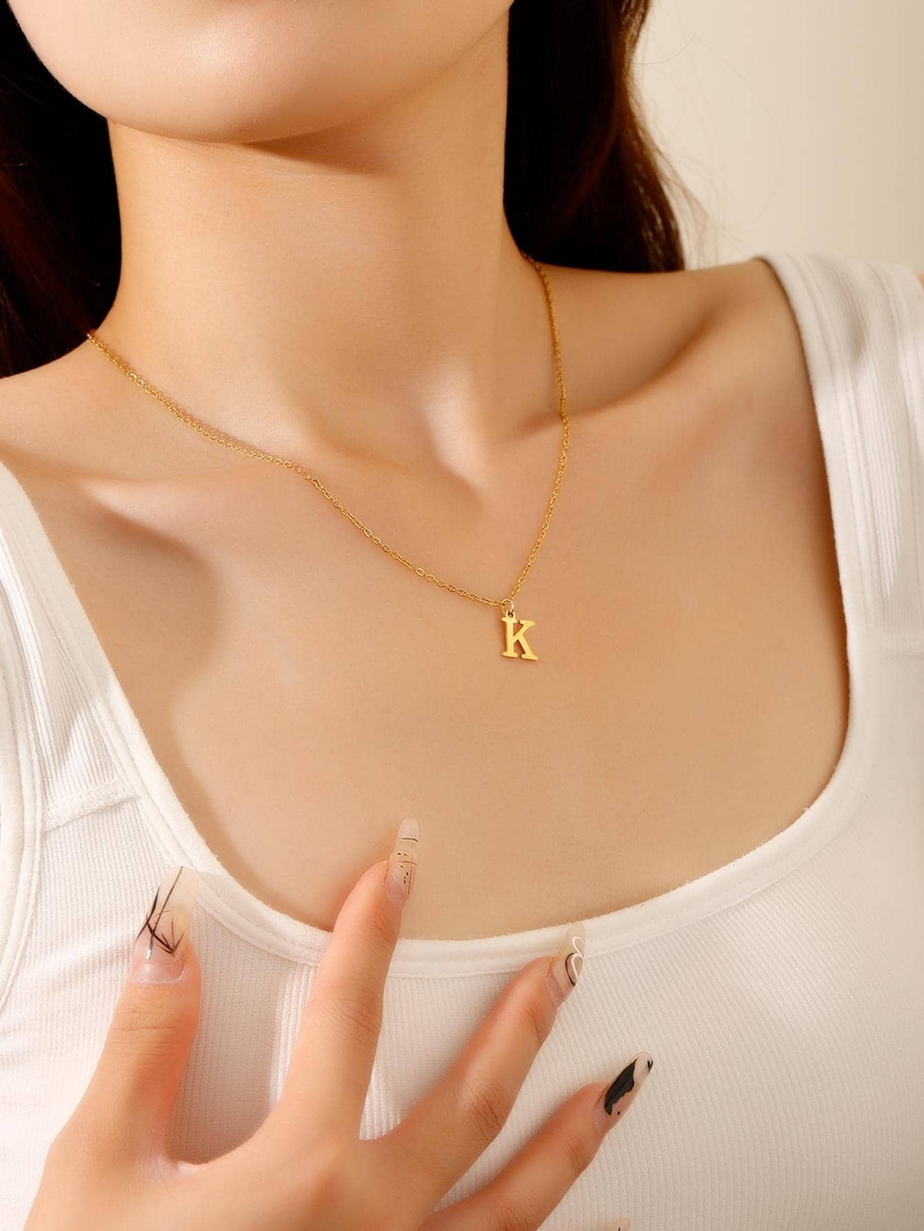 1PC Thời Trang Cưới Hàng Ngày Đa Năng 26 Chữ Cái Mặt Dây Chuyền Vòng Cổ Quà Tặng - Vàng - Xem 1