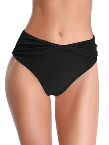 SHEKINI Solid Twist Bikini Bottom - Black - View 3
