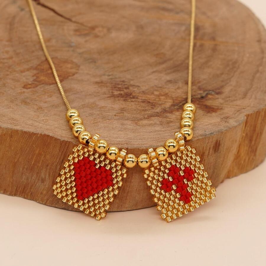 1 Máy Tính Bohemian Trái Tim & Biểu Tượng Hình Học Họa Tiết Đính Hạt Trang Trí Vuông Dây Chuyền Nữ Cho Trang Trí Hàng Ngày - Nhiều màu - Xem 1