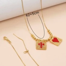 1 Máy Tính Bohemian Trái Tim & Biểu Tượng Hình Học Họa Tiết Đính Hạt Trang Trí Vuông Dây Chuyền Nữ Cho Trang Trí Hàng Ngày - Nhiều màu - Xem 3