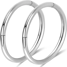 2pcs Stainless Steel Hinged Segment Nose Ring Hoop, For Nose, Septum, Lip, Cartilage, Helix, Piercing Jewelry - Silver - View 1