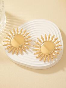 1對時尚鋅合金太陽造型耳釘適合女士日常裝飾 - 金黃色 - 查看 5