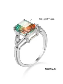 方晶鋯石裝飾戒指 - 綠色 - 查看 4