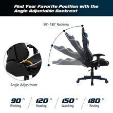 Goplus Z-Shaped Racing Style Desk &  Massage Gaming Chair Set for Home Office - Blue - View 9