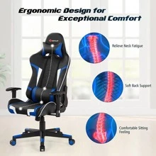 Goplus Z-Shaped Racing Style Desk &  Massage Gaming Chair Set for Home Office - Blue - View 7