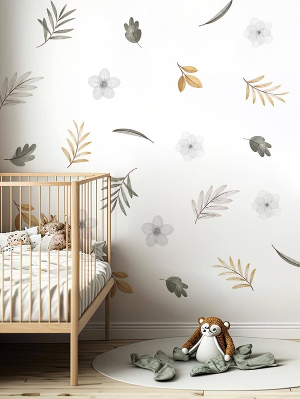 1pc Simple Vintage Flower Wall Sticker Delicate Colors Home Living Room Background Boho Salix Eucalyptus Leaf Flower Sticker DIY Wall Art Decals Bohemia Home Decor Stickers,Stickers,Wall Decal, Vinyl Decal For Home Decorations,Spring Decoration Items Refresh Your Home,Rama Decoration Stickers Gifts Birthday Graduation