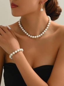 4pcs/set Elegant Faux Pearl Decor Jewelry Set For Women For Mother's Gift - White - View 1