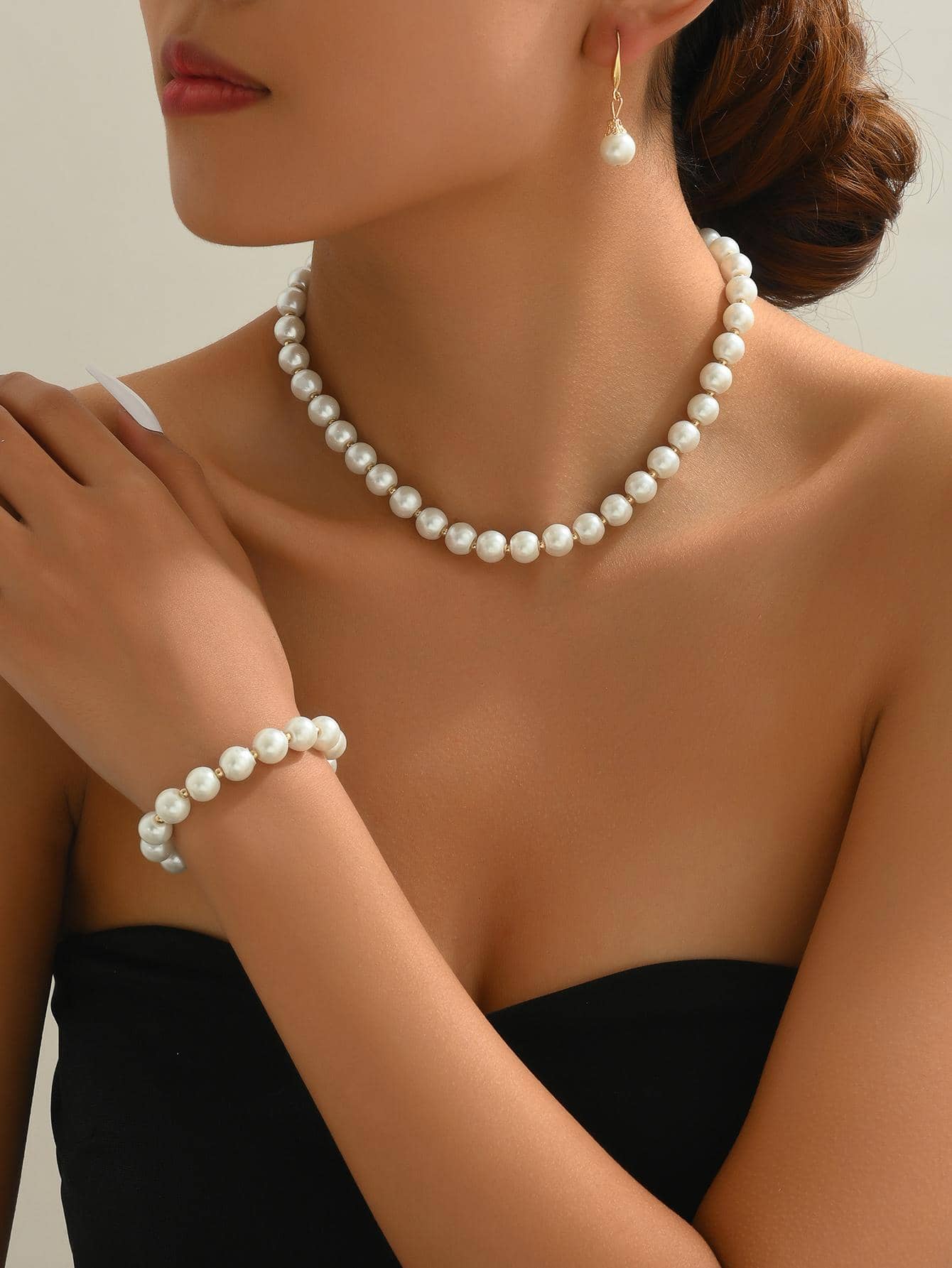 4pcs/set Elegant Faux Pearl Decor Jewelry Set For Women For Mother's Gift - White - View 1