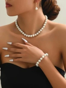 4pcs/set Elegant Faux Pearl Decor Jewelry Set For Women For Mother's Gift - White - View 2