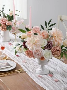 1件白色褶皱桌旗，派对桌布，纯色桌布，乡村婚礼装饰，婚礼桌旗，婚礼餐桌中心装饰，婚礼拱门面纱，婚礼派对用品，婚礼桌布，婚礼装饰，生日桌布，生日桌旗，生日派对用品，生日装饰，婴儿派对装饰 - 白色 - 查看 4