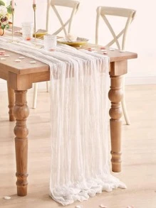 1件白色褶皱桌旗，派对桌布，纯色桌布，乡村婚礼装饰，婚礼桌旗，婚礼餐桌中心装饰，婚礼拱门面纱，婚礼派对用品，婚礼桌布，婚礼装饰，生日桌布，生日桌旗，生日派对用品，生日装饰，婴儿派对装饰 - 白色 - 查看 3