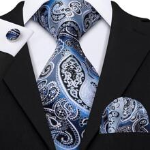 1 bộ Cà Vạt Họa Tiết Paisley Nam - Xanh và trắng - Xem 7
