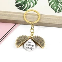 1入歐美向向日葵造型鑰匙扣吊飾,可鐫刻的吊墜