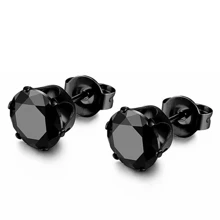 5 对男士水晶耳钉 不锈钢黑色方晶锆石耳钉 时尚珠宝 - 黑色 - 查看 4